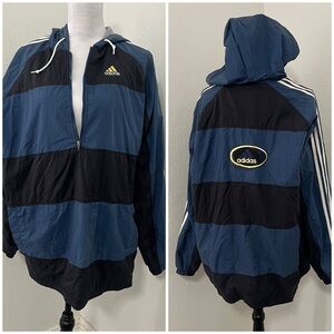 Vintage Original Retro 90’s Adidas Colorblok Windbreaker Jacket Blue & Black XL